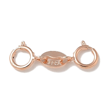 S925 Sterling Silver Double Spring Ring Clasps, Rose Gold, 17.5x6x1mm