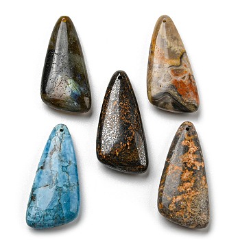Natural Mixed Gemstone Pendants, Triangle, 46x21~23x8.5~9mm, Hole: 1.5mm