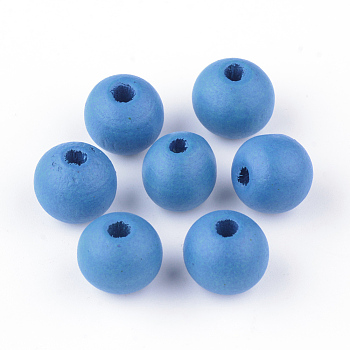 Natural Wood Beads, Dyed, Round, Steel Blue, 10x9mm, Hole: 2.5~3.5mm, about 3000pcs/1000g