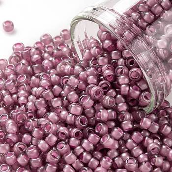 TOHO Round Seed Beads, Japanese Seed Beads, (959F) Pink Lined Crystal Transparent Matte, 8/0, 3mm, Hole: 1mm, about 220pcs/10g