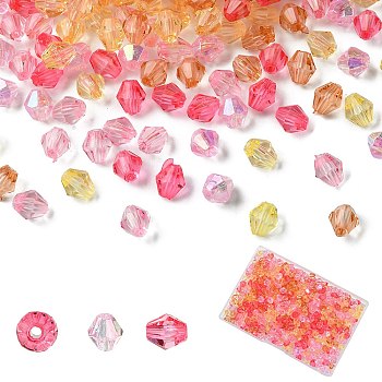 500Pcs 5 Colors Transparent Acrylic Beads, Bicone, Hot Pink, 6x5.5mm, Hole: 1.5mm, 100pcs/color