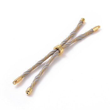 Nylon Cord Silder Bracelets, for Connector Charm Bracelet Making, with Rack Plating Golden Brass Findings, Long-Lasting Plated, Cadmium Free & Lead Free, Silver, 8-5/8~9 inch(22~22.8cm), 0.3cm, Hole: 2.6mm