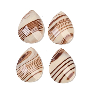 Epoxy Resin Decoden Cabochons, Faceted Teardrop, Saddle Brown, 24.5x18x5mm