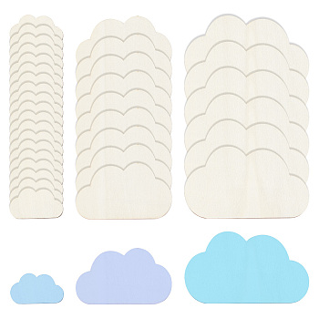 36Pcs 3 Style Cloud Shape Unfinished Wood Slices, for DIY Wood Painting Craft, Beige, 29.5~70x51~120x2mm