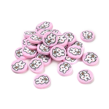 Handmade Polymer Clay Cabochons, Rabbit, Pearl Pink, 9~10.5x1~2mm