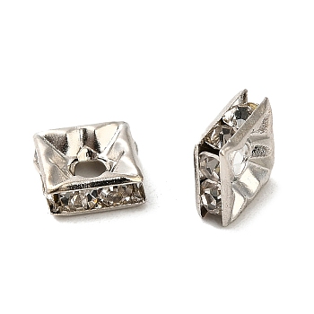 Brass Rhinestone Spacer Beads, Cadmium Free & Lead Free, Square, Crystal, 6x6x2.5mm, Hole: 1.8mm