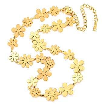 304 Stainless Steel Small Daisy Flower Link Necklaces for Women, Real 18K Gold Plated, 12.28 inch(31.2cm)