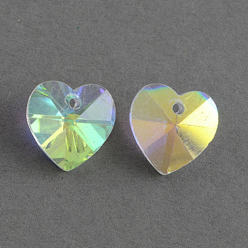 Electroplated Glass Pendants, Faceted, Heart, Clear, 14x14x8mm, Hole: 1.5mm