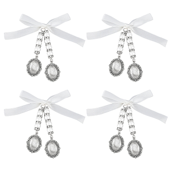 Alloy Pendants, with Glass Cahochons and Iron Rhinestone Beads and Satin Ribbon, Platinum, 75mm