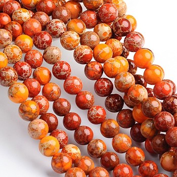 Dyed Natural Imperial Jasper Round Bead Strands, Dark Orange, 4mm, Hole: 1mm, about 92pcs/strand, 16 inch