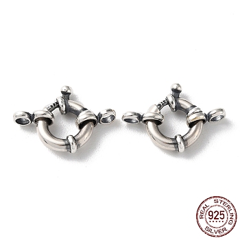 925 Thailand Sterling Silver Spring Ring Clasps, Tibetan Style Ring Clasps, with 925 Stamp, Antique Silver, 20x10.5x2.4mm, Hole: 2.4mm