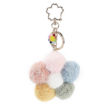 Flower Plush Pendant Keychain, with Alloy Finding for Keychain, Purse, Backpack Ornament, Colorful, 15.4cm