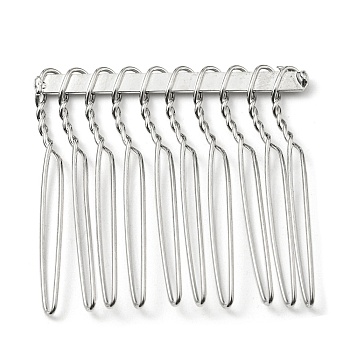 Iron Hair Comb Findings, Platinum, 35.5~36.5x36~38.5x3~4mm