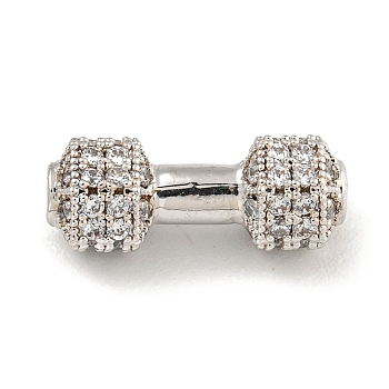 Brass Micro Pave Clear Cubic Zirconia Beads, Dumbbell, Platinum, 6.5x16.5x3.5mm, Hole: 1.8mm
