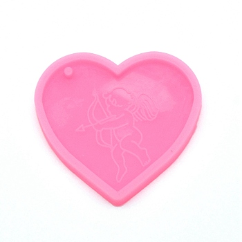 Valentine's Day Theme Pendant Silicone Molds, Resin Casting Molds, UV Resin & Epoxy Resin Jewelry Making, Heart, Hot Pink, 65x69x10mm, Hole: 3mm