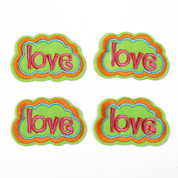 Computerized Embroidery Cloth Iron on/Sew on Patches, Appliques, Costume Accessories, Word Love, Light Green, 39x61x1mm
