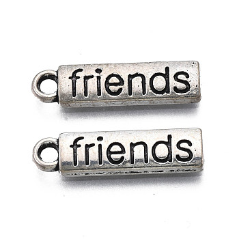 Tibetan Style Alloy Pendants, Cadmium Free & Lead Free, Rectangle with Word Friends, Antique Silver, 20.5x5.5x2mm, Hole: 2mm, about 960pcs/1000g