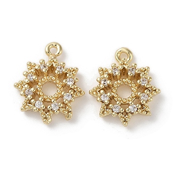 Brass Micro Pave Clear Cubic Zirconia Charms, Sun, Real 18K Gold Plated, 13.5x11.5x3.5mm, Hole: 1mm