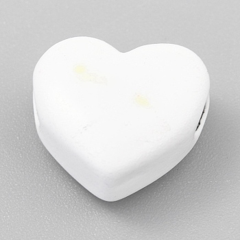 Spray Painted Brass Beads, Heart, White, 8.5x10x5.5mm, Hole: 2.2mm