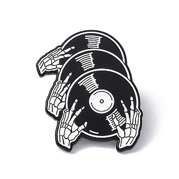 Punk Musical Instruments Enamel Pin, Electrophoresis Black Alloy Brooch for Backpack Clothes, Skull Pattern, 30x25x2mm, Pin: 1.2mm
