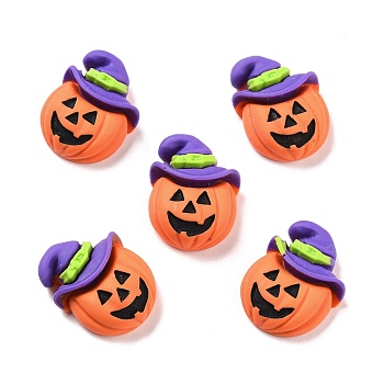 Pumpkin with Hat Opaque Resin Cabochons, for Halloween, Orange, 22x17x8mm