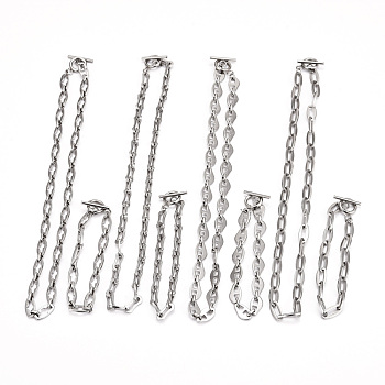 304 Stainless Steel Link Chain Necklaces & Bracelets Sets, with Toggle Clasps, Stainless Steel Color, 16.93 inch(43cm), 7-3/4 inch(19.8cm), 8pcs/set