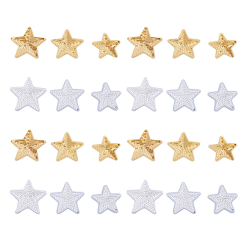 24Pcs 6 Style Star Computerized Embroidery Cloth Iron On Sequins Patches, Stick On Patch, Costume Accessories, Appliques, Mixed Color, 75~87x71~90x1~1.5mm,  4pcs/style