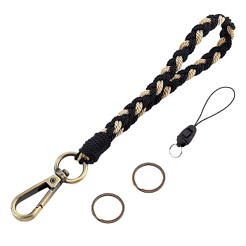 Boho Macrame Wristlet Keychain Keying, Handmade Braided Tassel Wrist Lanyard with Portable Anti-Lost Mobile Rope for Women, Black, 19cm
