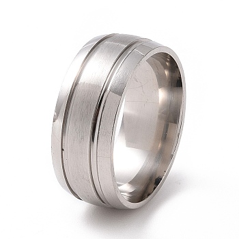 201 Stainless Steel Double Grooved Finger Ring for Women, Stainless Steel Color, Inner Diameter: 17mm
