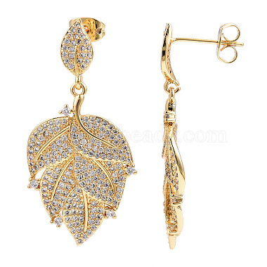 Clear Cubic Zirconia Maple Leaf Dangle Stud Earring(EJEW-C008-04G)-2