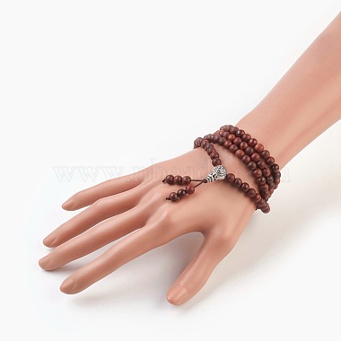 Four Loops Natural Sandalwood Beads Stretch Wrap Bracelets(BJEW-JB03812)-6