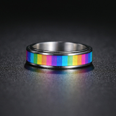 Rainbow Color Pride Flag Enamel Rectangle Rotating Ring(RABO-PW0001-038G)-3