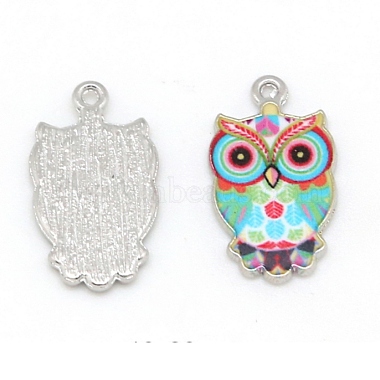 Silver Colorful Owl Alloy+Enamel Pendants
