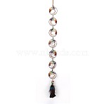 Brass Wire Wrapped Natural Mixed Gemstone Tree of Life Suncatchers, 7-Ring Hanging Window Decor with Feather Tassel, 760x50x3~7mm(HJEW-H065-08)