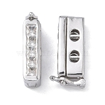 925 Sterling Silver Cubic Zirconia Twister Clasps, Rectangle, Real Platinum Plated, 14.5x3.5x6.5~7mm(STER-WH0007-28C-P)