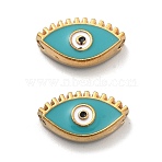 Ion Plating(IP) 304 Stainless Steel Beads, with Enamel, Real 18K Gold Plated, Eye, Dark Turquoise, 8.5x15x4mm, Hole: 1.4mm(STAS-R138-05G-02)