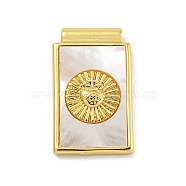 Rack Plating Brass Pave Natural Shell Pendants, Religion Rectangle Charms, Real 18K Gold Plated, Cadmium Free & Lead Free, Long-Lasting Plated, Sacred Heart of Jesus, 22.5x13.5x3mm, Hole: 1.6mm(KK-G513-27G)