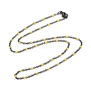 Ion Plating(IP) 304 Stainless Steel Cable Chain Necklaces, with Enamel, Yellow, 17.91 inch(455mm)(NJEW-K122-03C)