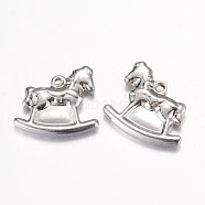 201 Stainless Steel Pendants, Rocking Horse, Stainless Steel Color, 16x17x3.5mm, Hole: 1mm(STAS-G071-17P)