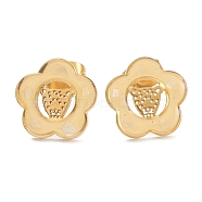 Ion Plating(IP) 304 Stainless Steel Stud Earrings, with Enamel and Ear Nuts, Flower, Golden, 13x12.5mm, Pin: 0.8mm(EJEW-P190-11G)