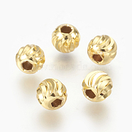 Brass Corrugated Beads, Long-Lasting Plated, Round, Golden, 6mm, Hole: 1.8mm(KK-L165-02G)