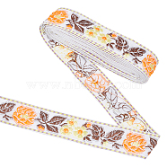 Ethnic Style Embroidery Polyester Ribbons, Jacquard Ribbon, Garment Accessories, Flower & Leaf Pattern, Orange, 1-1/4 inch(32mm), about 5.47 Yards(5m)/Bundle(OCOR-WH0077-34D)