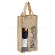 Jute Wine Storage Handbag with PVC Clear Window, Wine Glass Storage Gift Bags, Rectangle, Tan, 34x18x8cm(ABAG-WH0045-18)