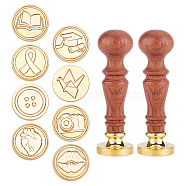 DIY Scrapbook, Including Pear Wood Handle and Brass Wax Seal Stamp Heads, Mixed Patterns, 2.5x1.4cm, 10pcs/set(DIY-CP0003-90D)