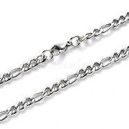 304 Stainless Steel Figaro Chain Necklaces, with Lobster Claw Clasp, Stainless Steel Color, Link: 8.5x4x1.2mm and 6x4.5x1.2mm, 19.68 inch(50cm)(NJEW-S420-003B-P)