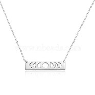 Brass Rectangle with Moon Phase Pendant Necklace with Cable Chains for Women, Platinum, 16.14 inch(41cm)(JN1026A)