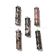 Natural Rhodonite Pendants, Bamboo Stick Charms, with Stainless Steel Color Tone 304 Stainless Steel Loops, 45x12.5mm, Hole: 2mm(G-I340-A23)