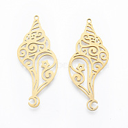 201 Stainless Steel Pendants, Spiral Shell Shape, Real 18K Gold Plated, 44.5x18x1mm, Hole: 1.4mm(STAS-N090-LA931-2)