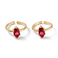 Brass Micro Pave Cubic Zirconia Cuff Rings, Open Rings, Long-Lasting Plated, Real 18K Gold Plated, Horse Eye, Red, 2mm, Inner Diameter: 18.5mm(RJEW-M138-15G-C)