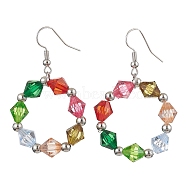 Colorful Acrylic Beaded Ring Dangle Earrings, Iron Long Drop Earrings, Platinum, 52~54x30mm(EJEW-JE05631-02)